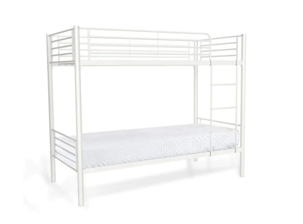 White Metal Bunk Bed Frame | Space Saver - Image 1