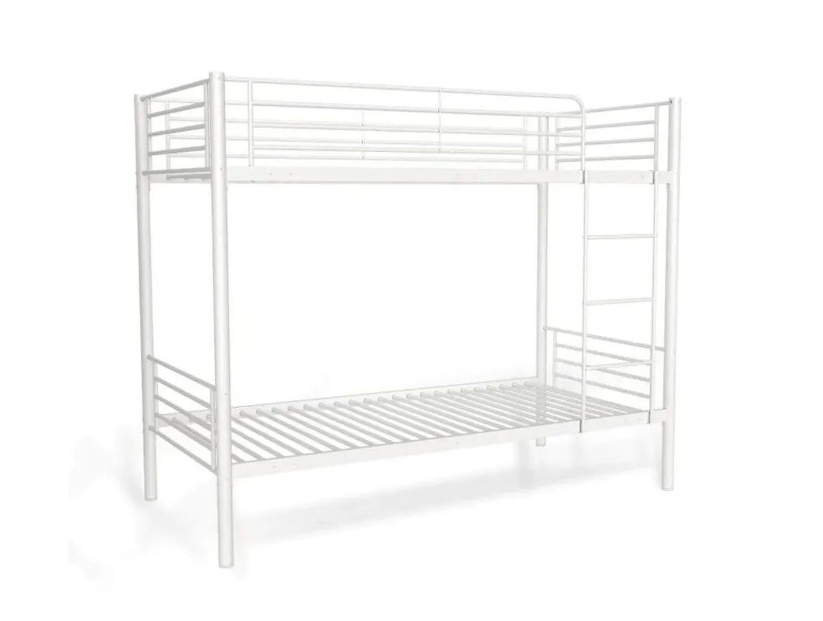 White Metal Bunk Bed Frame | Space Saver - Image 2