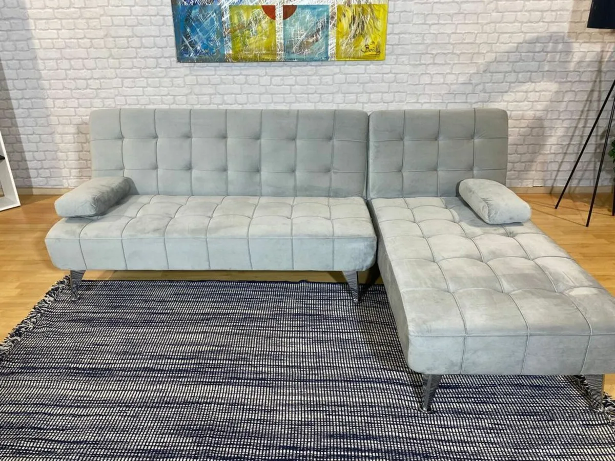 Light grey velvet corner Sofa Bed Large. 236cm - Image 1