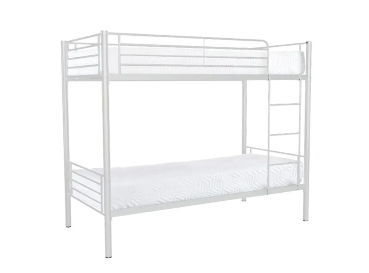 White Metal Bunk Bed Frame | Space Saver - Image 1