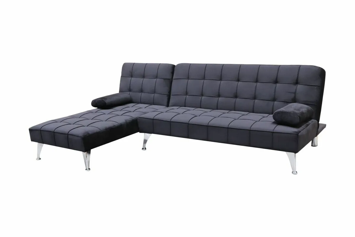 Black velvet corner Sofa Bed Large. 236cm - Image 4