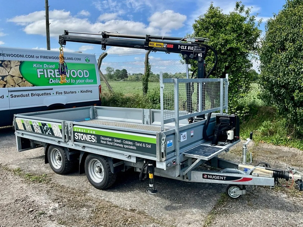 NUGENT 3500KGS TWIN AXLE DROPSIDE CRANE TRAILER - Image 1