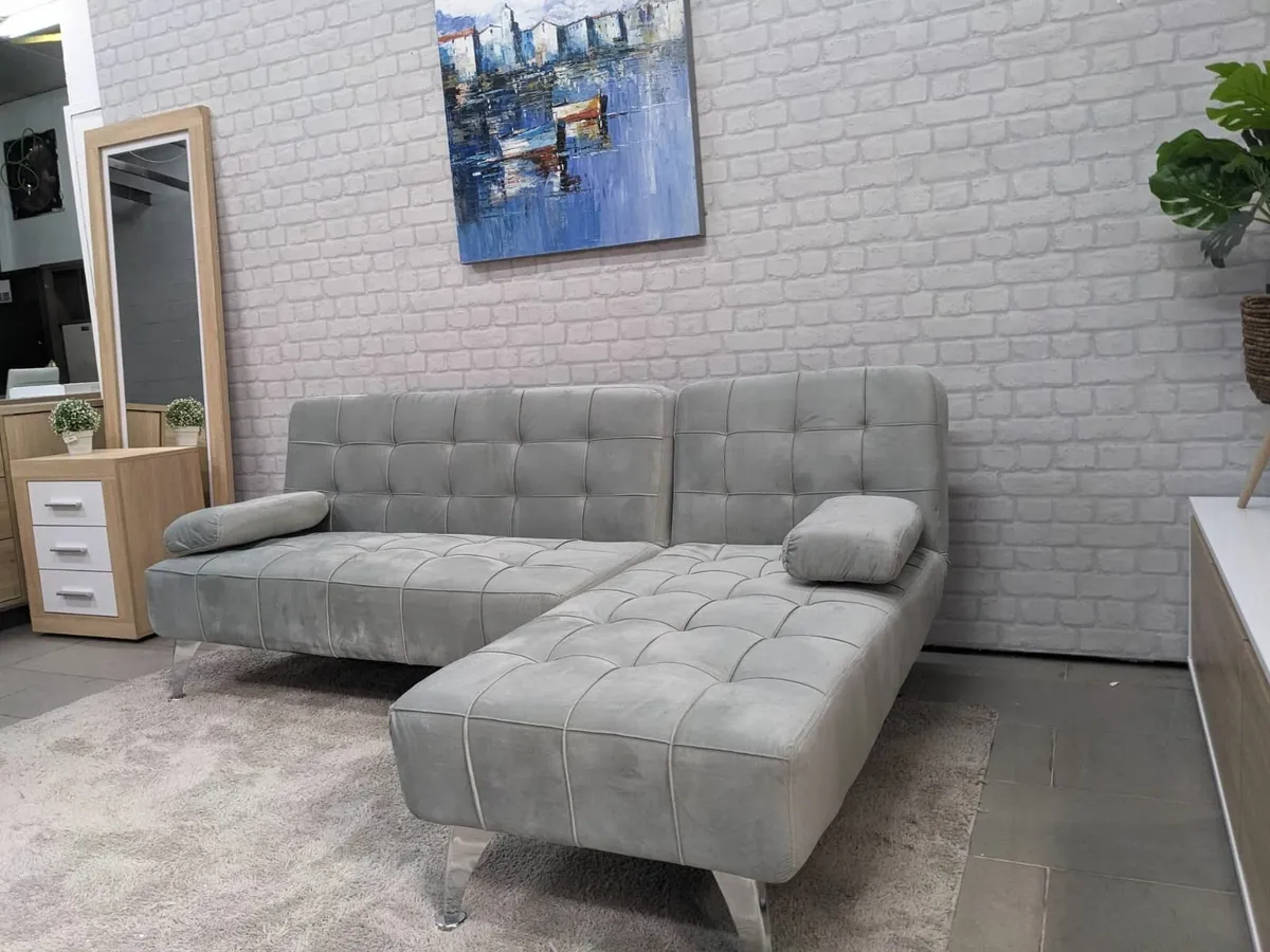 Light grey velvet Sofa Bed 198cm - Image 2