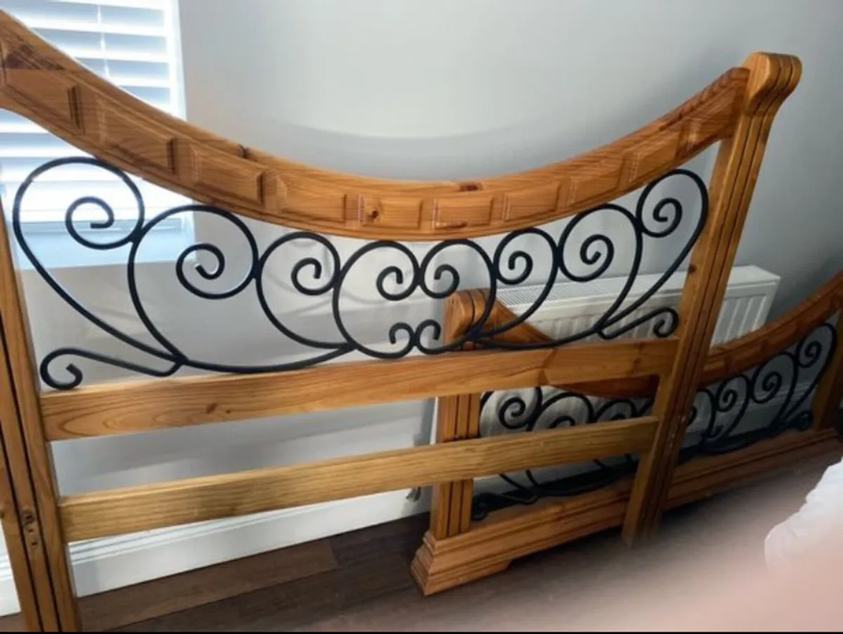 Double bed wood frame with almost new mattress