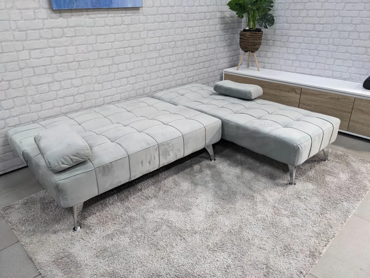 Light grey velvet Sofa Bed 198cm - Image 4