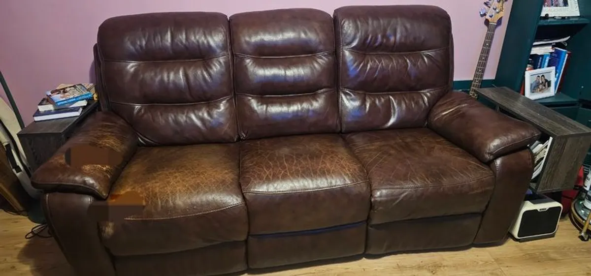Leather 3 leather recliner sofa for sale. - Image 1