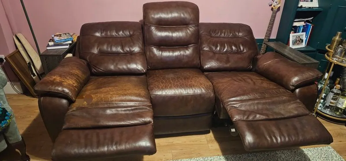 Leather 3 leather recliner sofa for sale. - Image 2