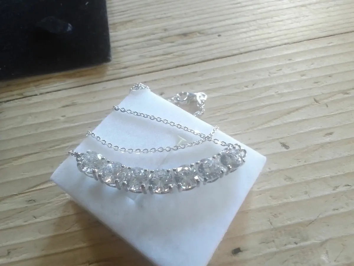 STG SILVER SWAROVSKI  7 ROW PENDANT  19 " NEW - Image 2