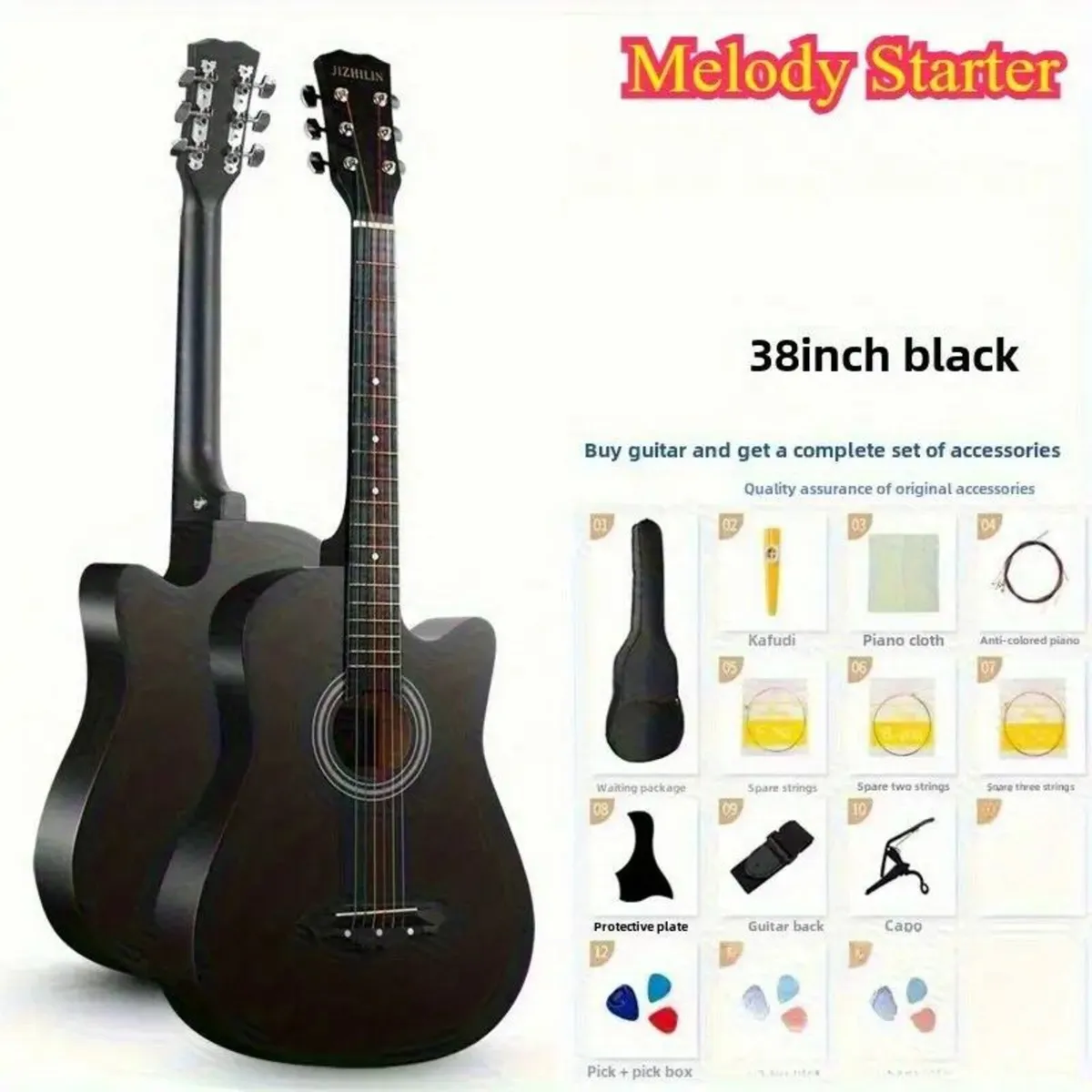 41/38" Black Beginner's  Acoustic Guitar - Image 4