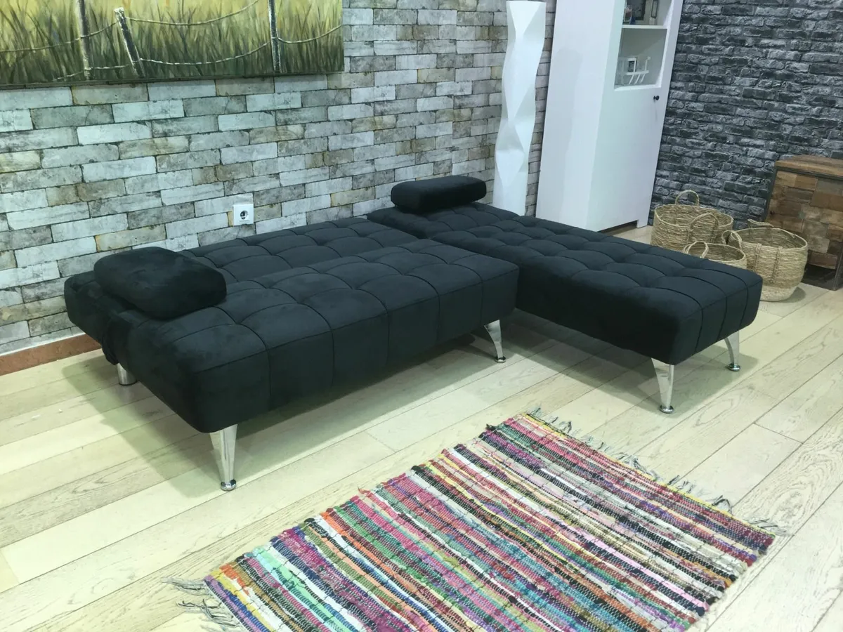 Black velvet corner Sofa Bed 198cm - Image 3