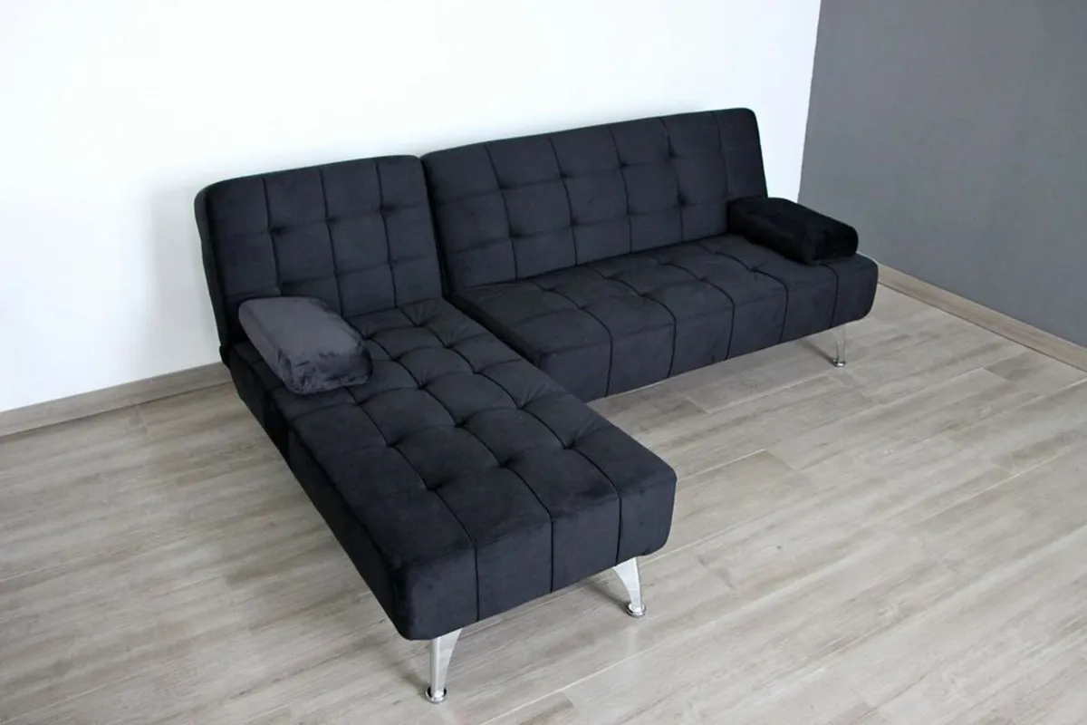 Black velvet corner Sofa Bed 198cm - Image 4