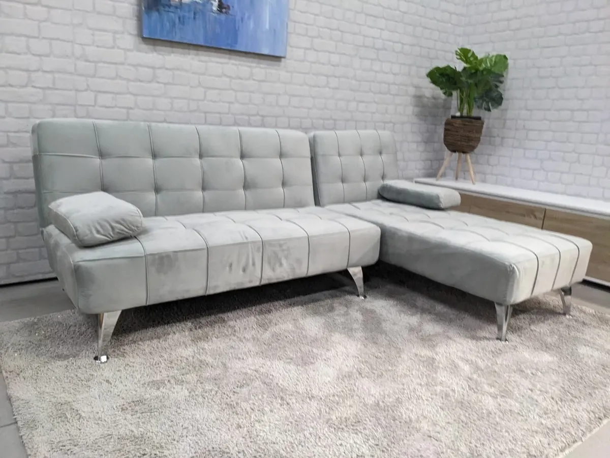 Light grey velvet Sofa Bed 198cm - Image 4
