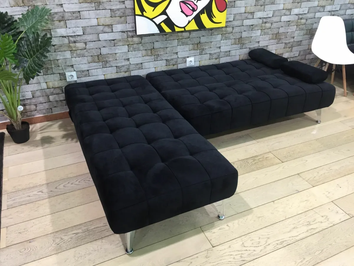 Black velvet corner Sofa Bed Large. 236cm - Image 3