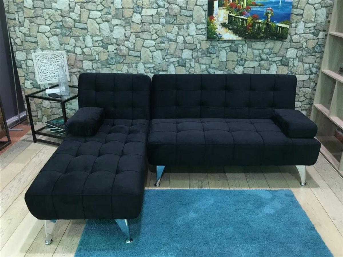 Black velvet corner Sofa Bed 198cm - Image 4