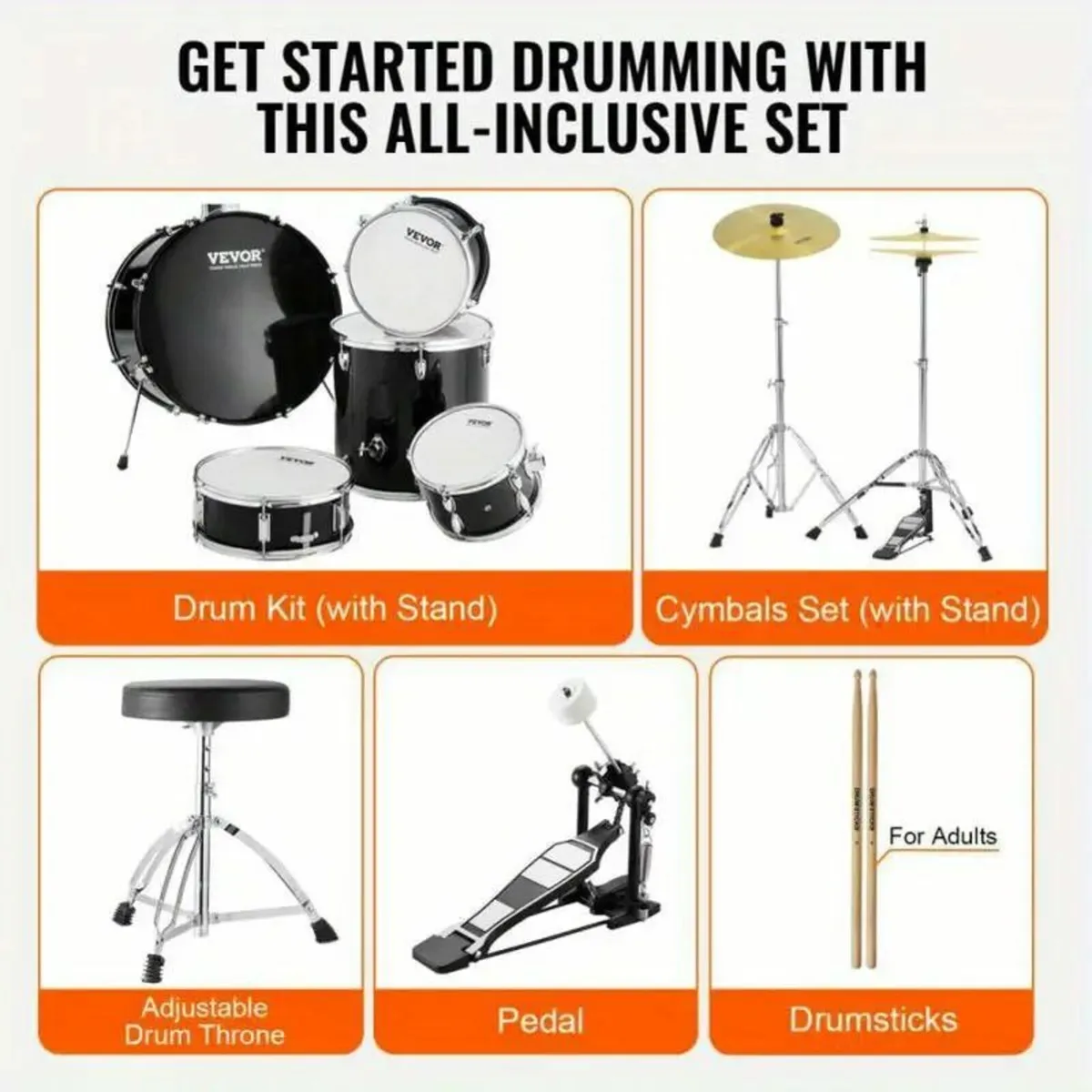 Complete 5- Piece Adult Drum Set - Image 3