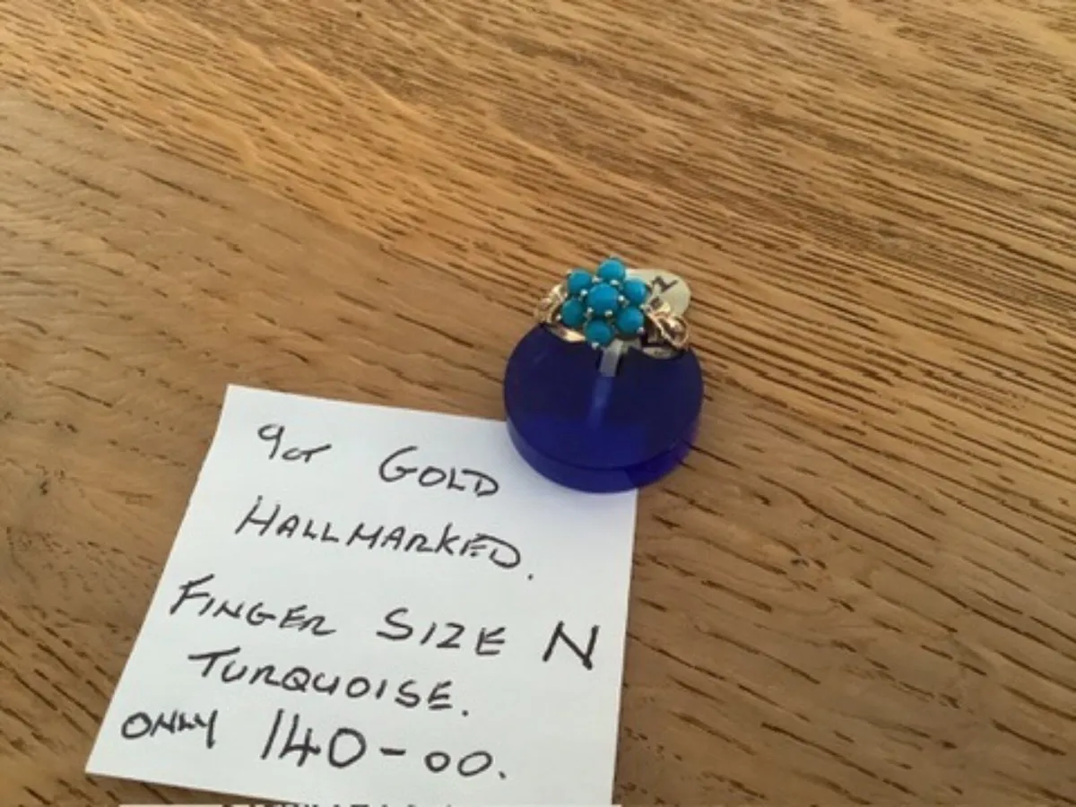 NEW 9ct GOLD TURQUOISE CLUSTER RING - Image 3