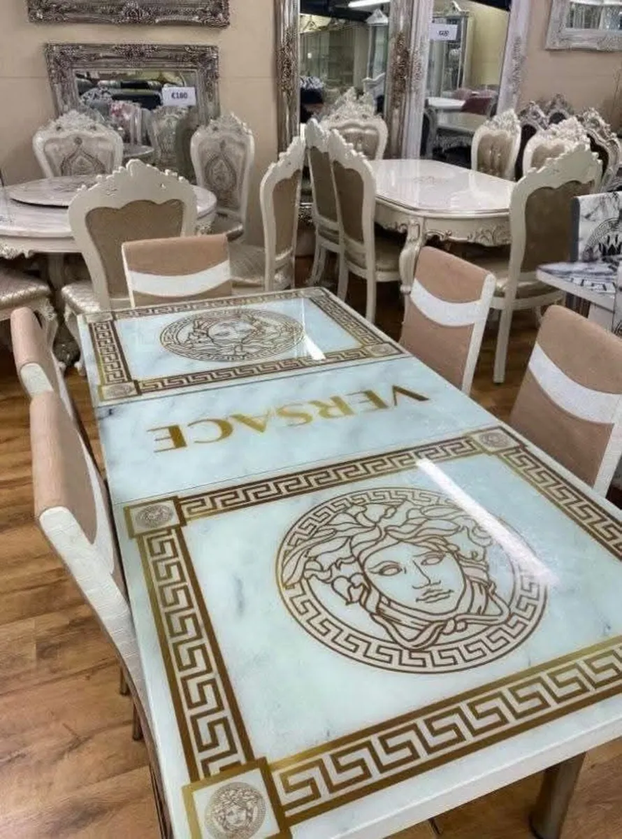 Versace Table And 6 Chairs And 2 Beige Arm Chairs - Image 1