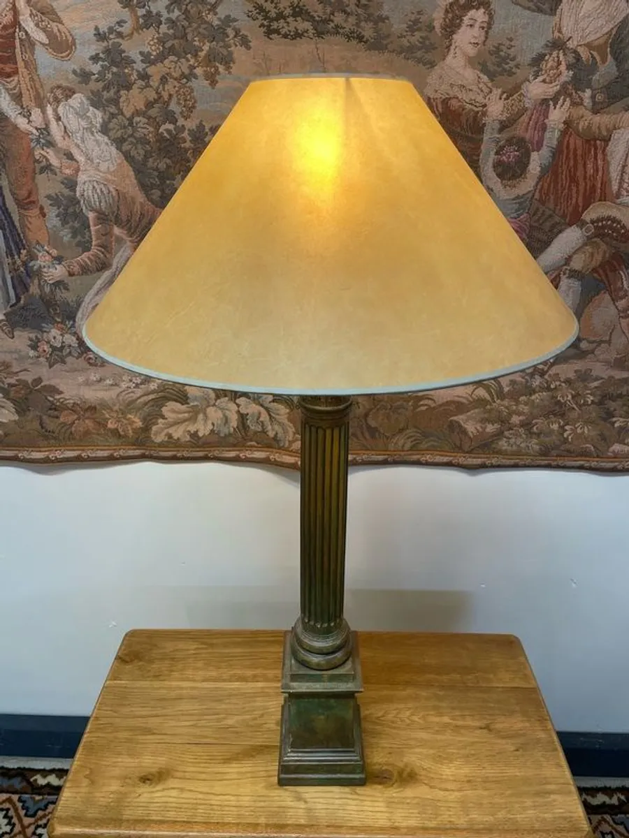 Vintage Corinthian Column Table Lamp with Distressed Green Finish - Image 2