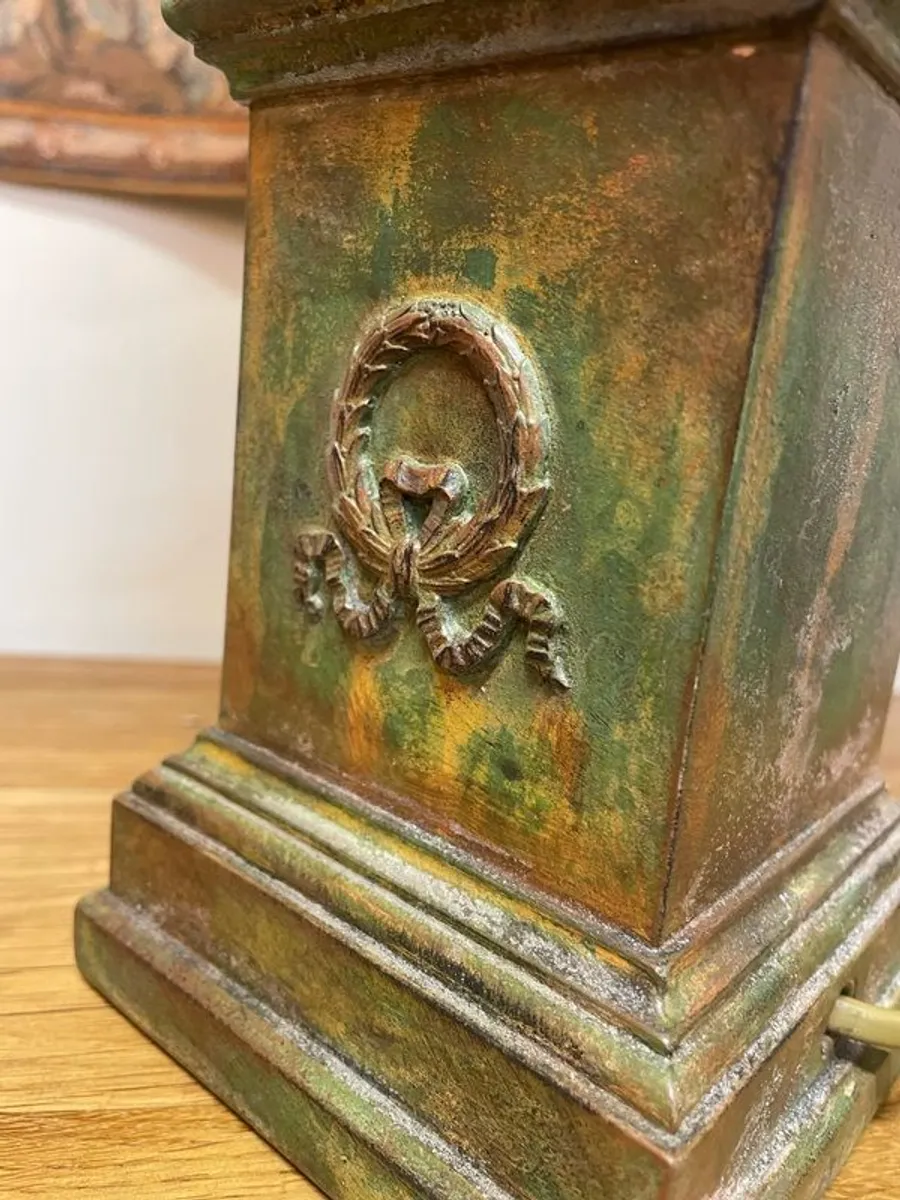 Vintage Corinthian Column Table Lamp with Distressed Green Finish - Image 4