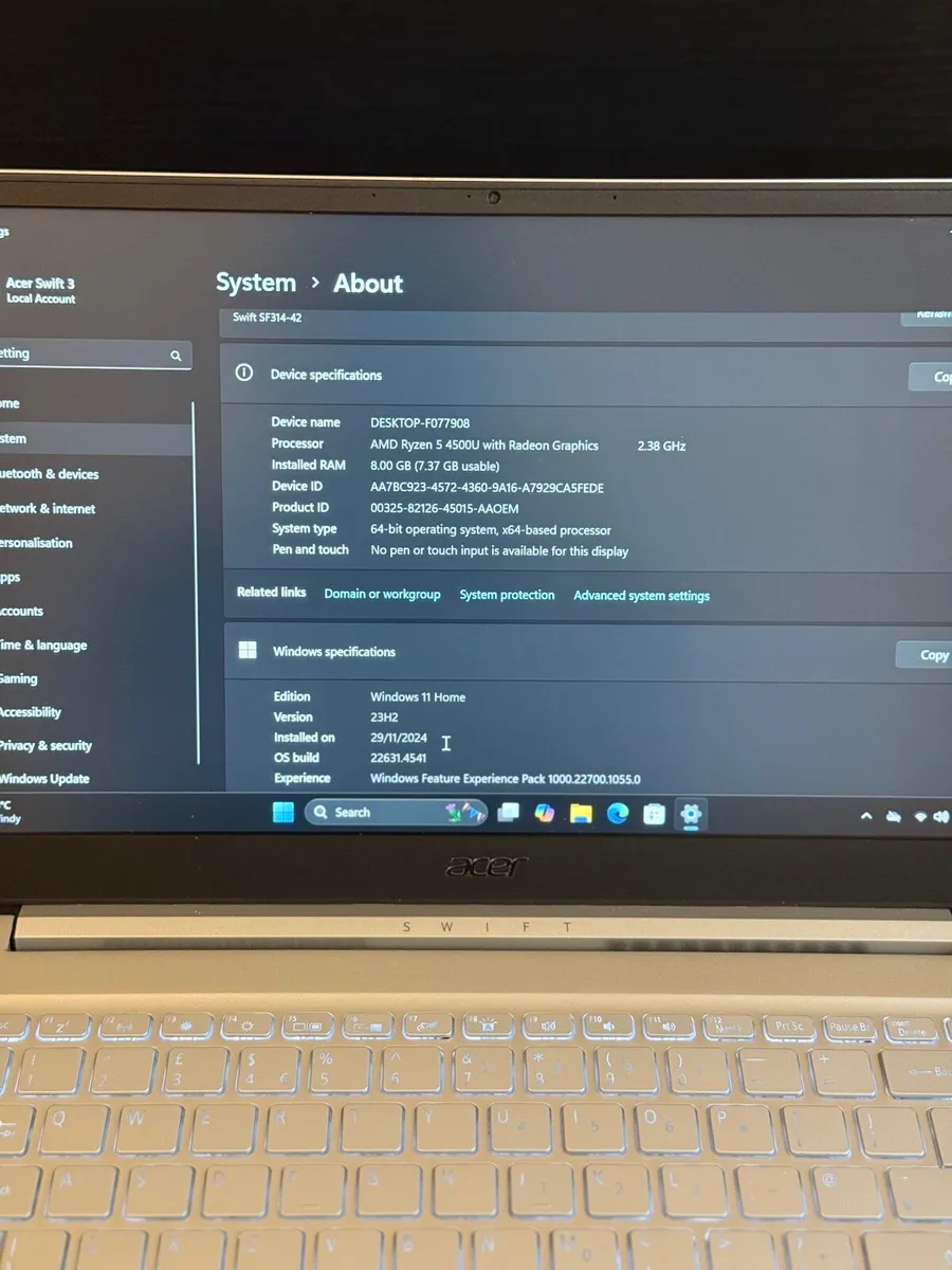 Acer Swift SF314-42 Laptop Ryzen5/8GB/256SSD/FHD - Image 3