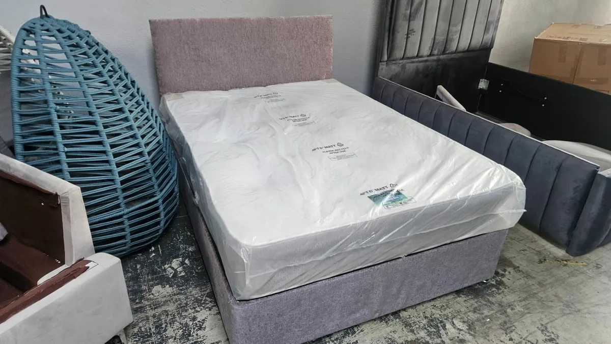 Ex display Double grey bed with new mattress - Image 2