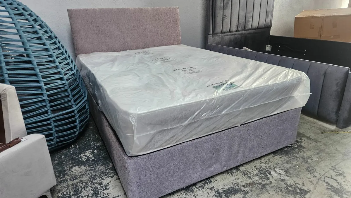 Ex display Double grey bed with new mattress - Image 4