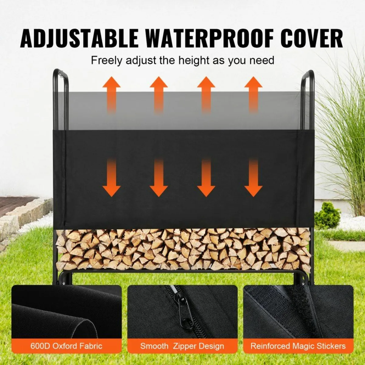 4.3FT Outdoor Firewood Rack with Cover, 52x14.2x46 - Image 4