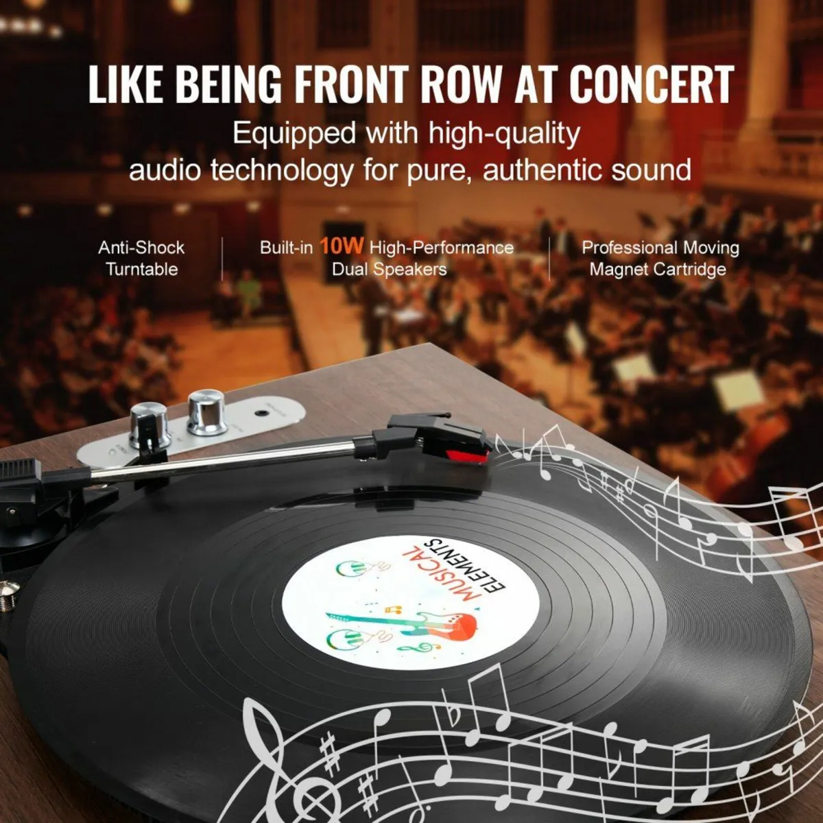 Bluetooth Vinyl Record Player 3-Speed Belt Driven - Image 2