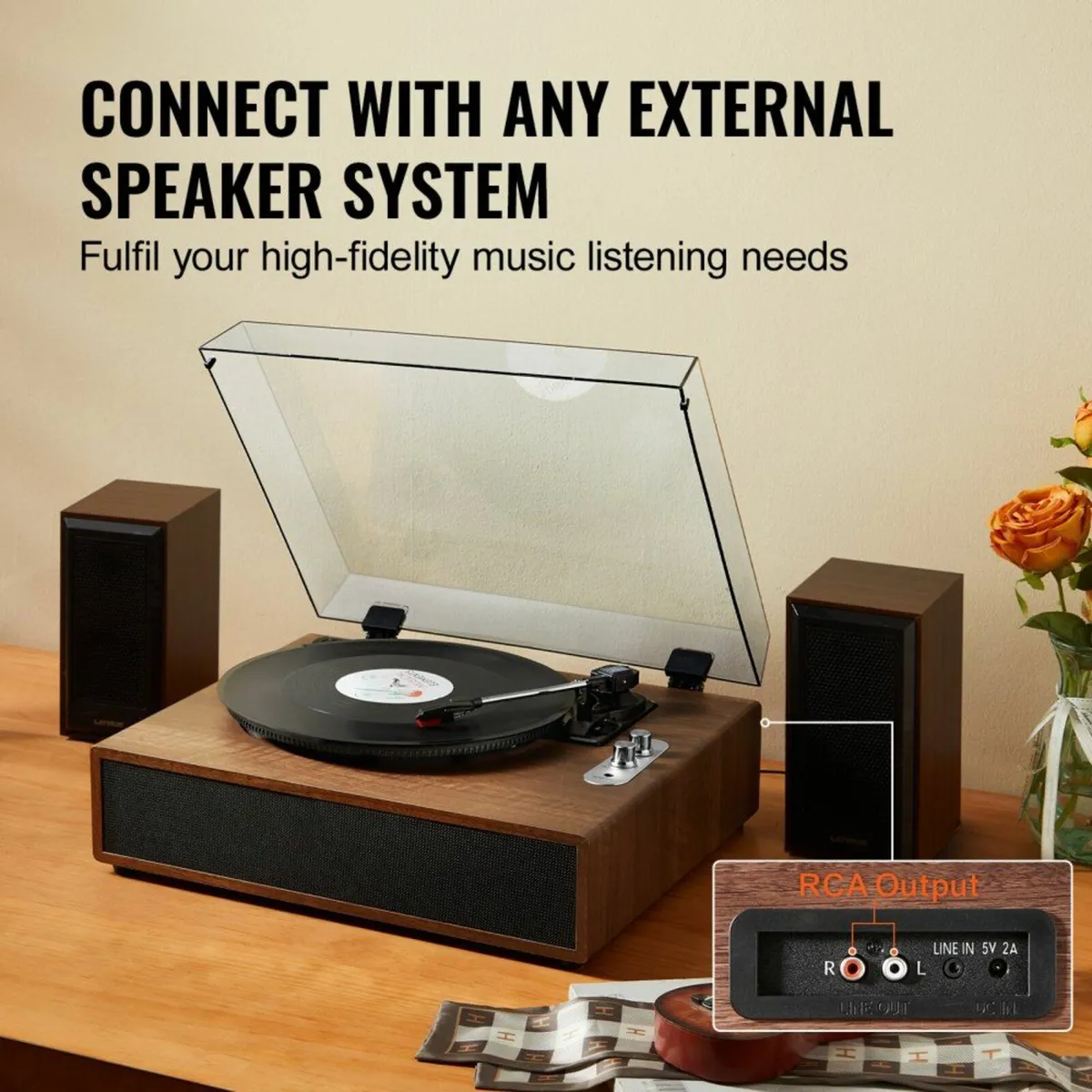 Bluetooth Vinyl Record Player 3-Speed Belt Driven - Image 1