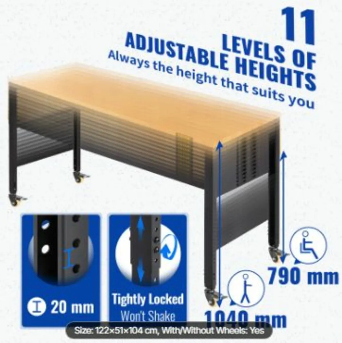 Workbench Adjustable Height, 122cm W - Image 3