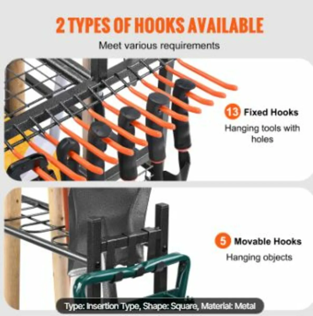 Garden Tool Organizer, 16 Slots with Hooks - Image 3