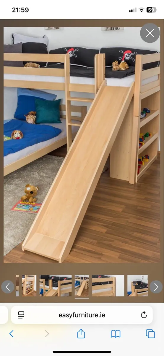 Kids double bunk beds with slide solid beech - Image 4