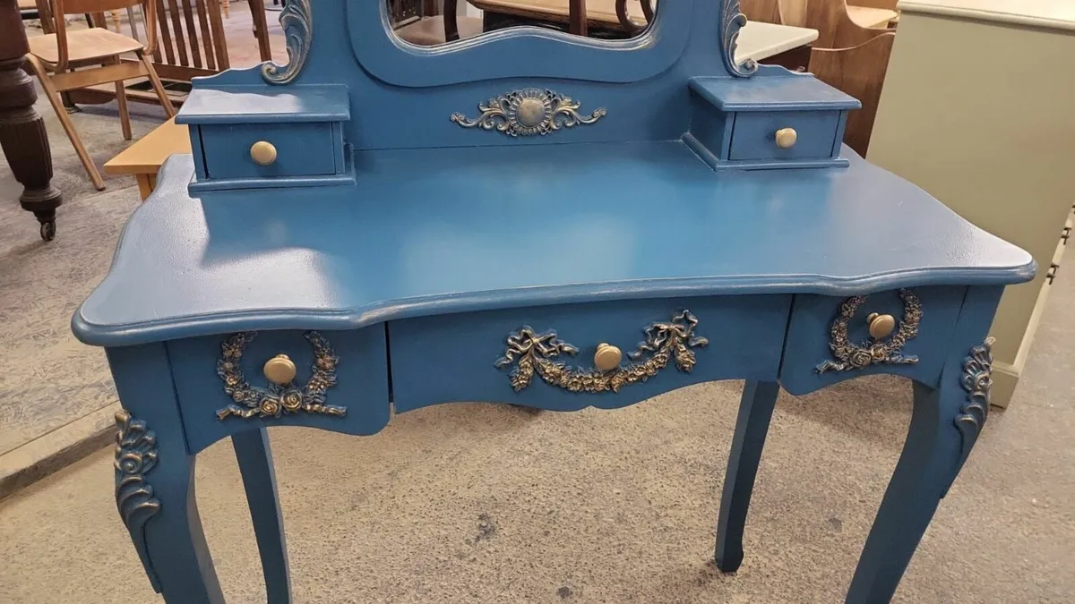 Vintage style dressing table, mirror,  teal - Image 2