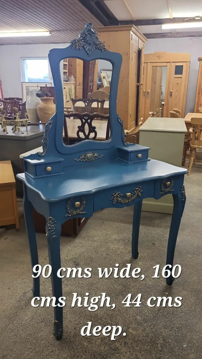 Vintage style dressing table, mirror,  teal - Image 3