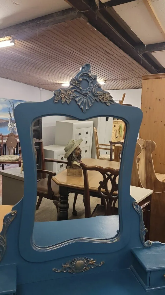 Vintage style dressing table, mirror,  teal - Image 4