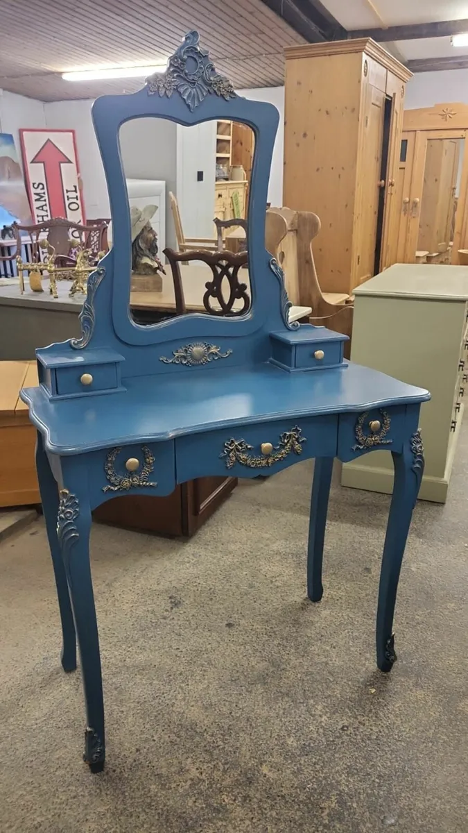 Vintage style dressing table, mirror,  teal - Image 1