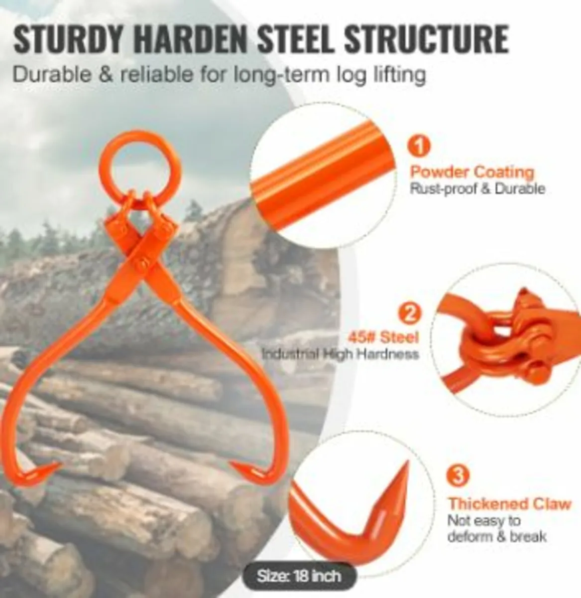 Log Skidding Tongs, 18 inch 2 Claw Log - Image 4