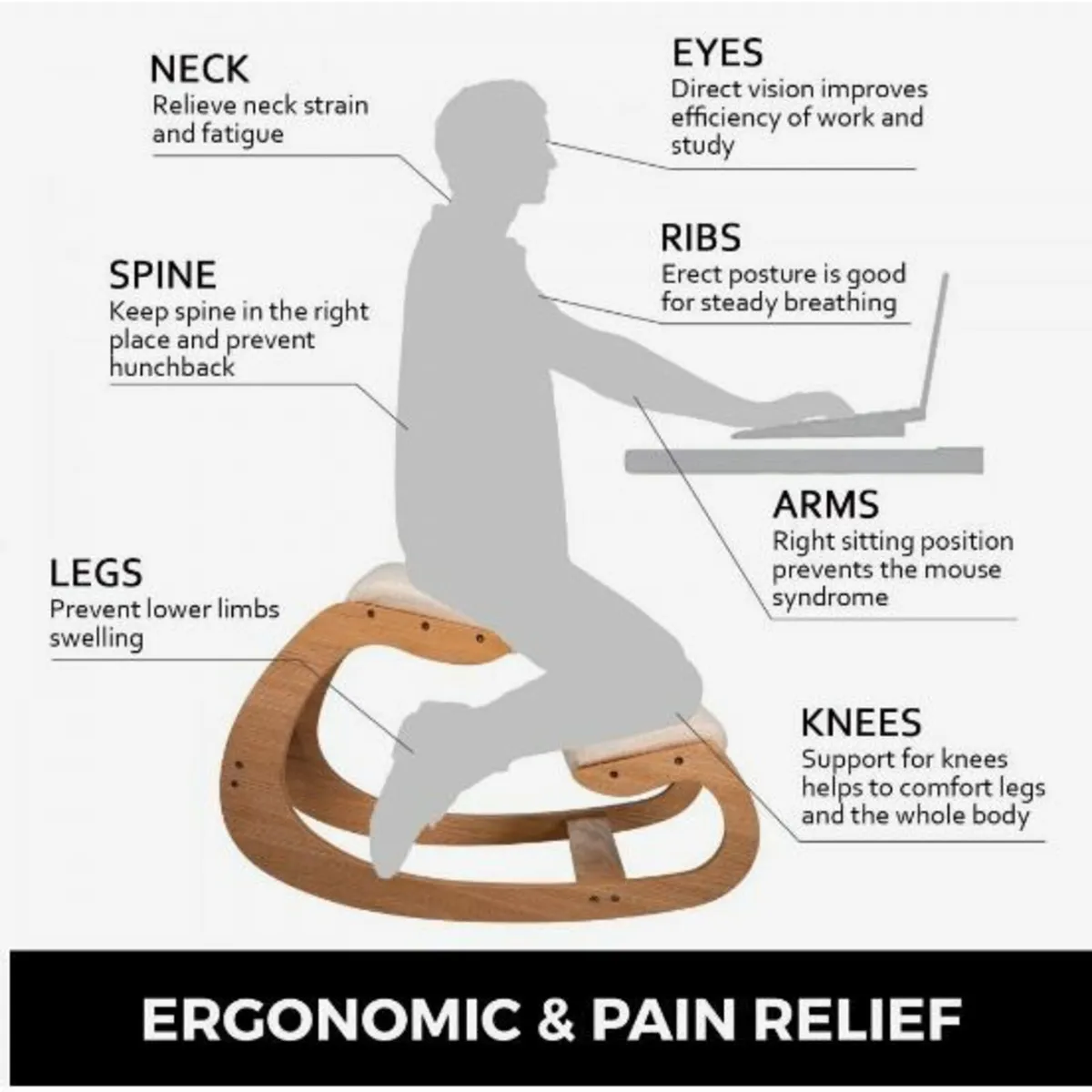 Ergonomic Kneeling Chair 220LB Load Capacity - Image 2