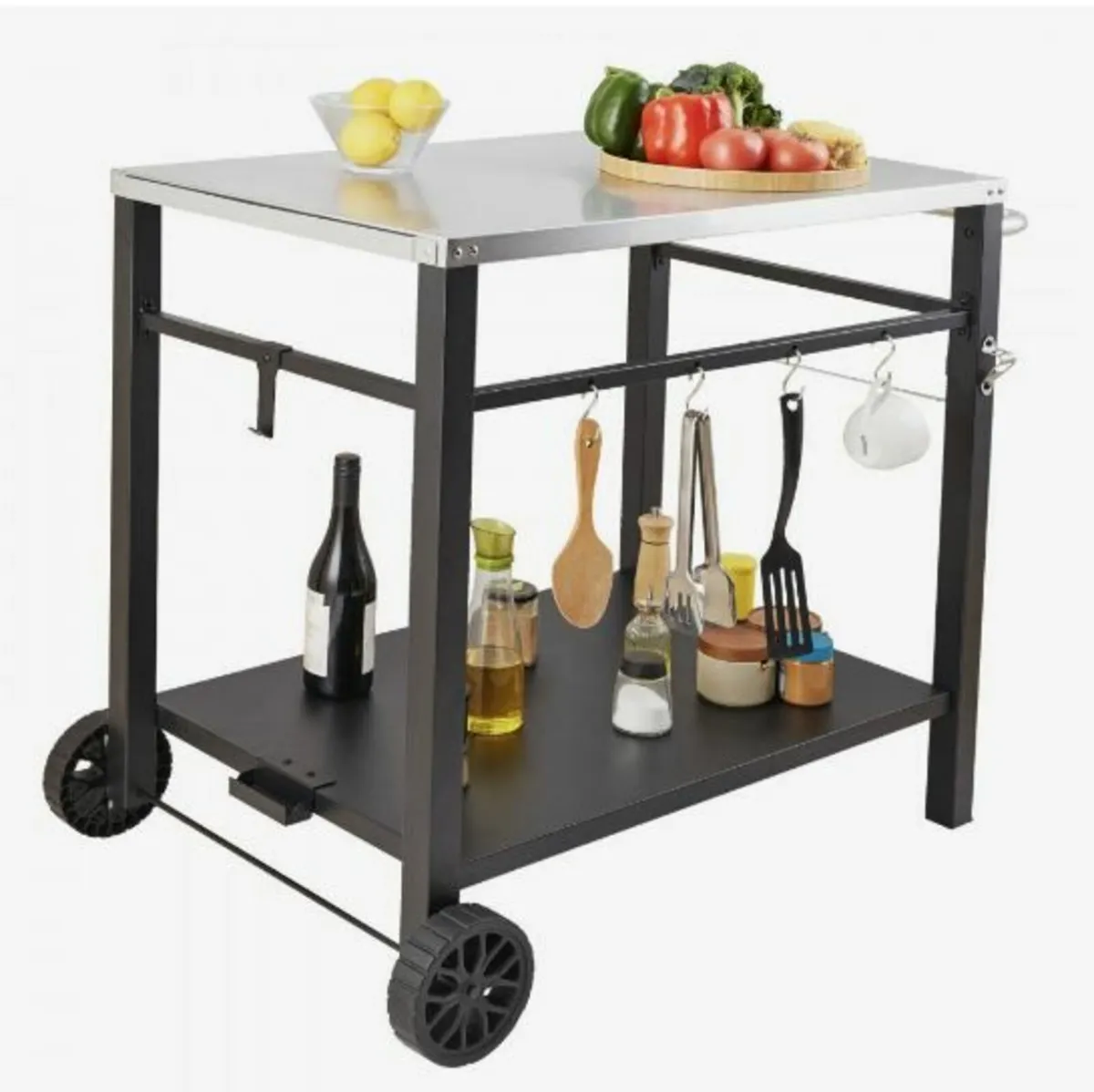 Outdoor Grill Dining Cart with Double-Shelf - Image 2