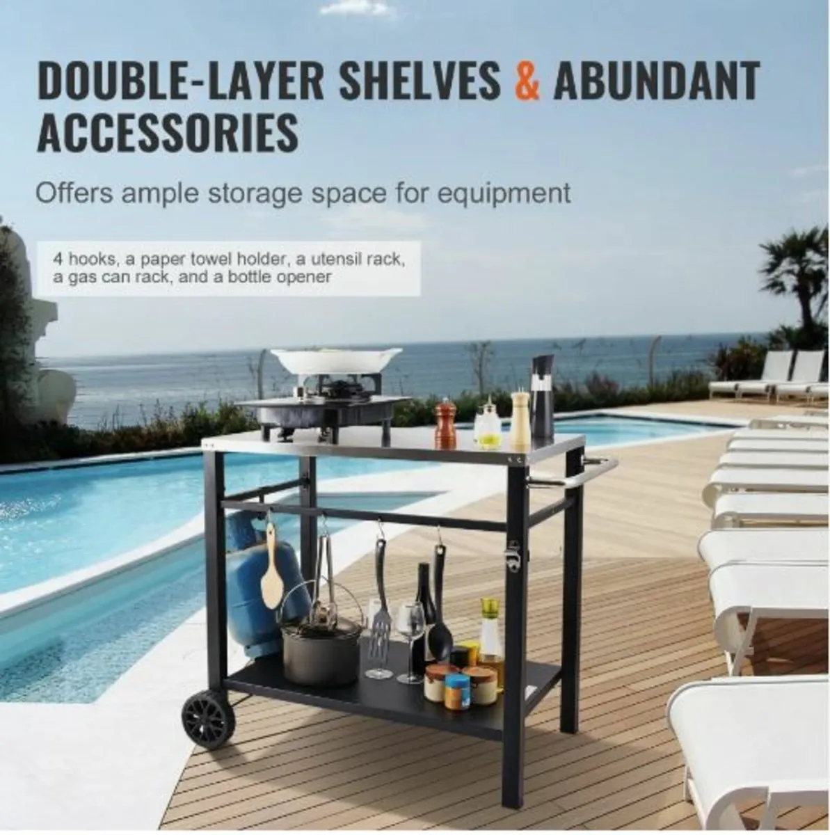 Outdoor Grill Dining Cart with Double-Shelf - Image 4
