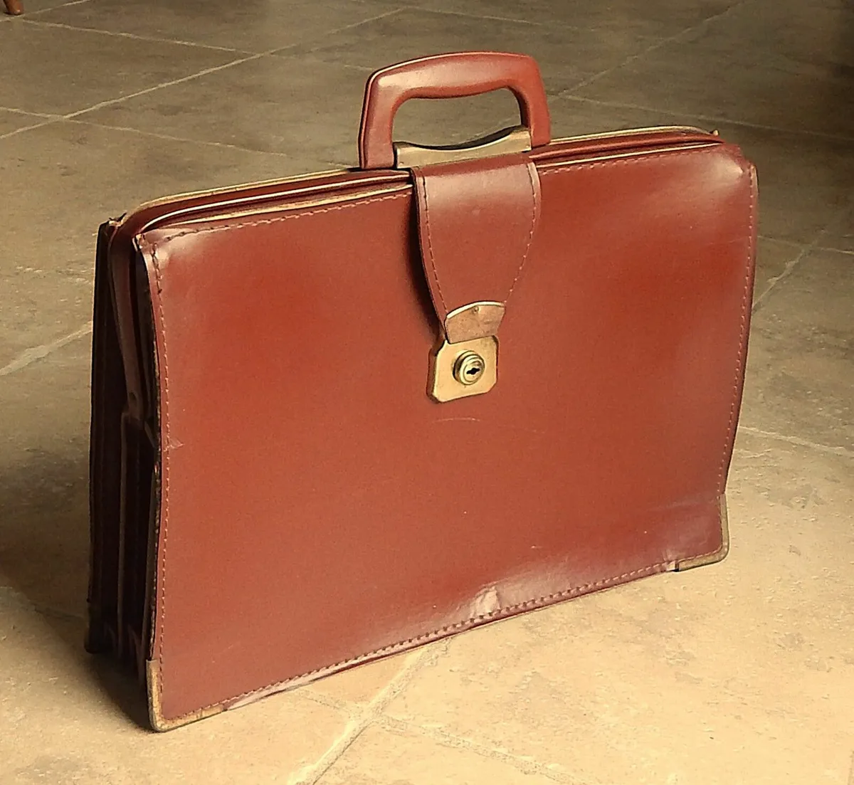 Vintage Tan Leather Briefcase - Image 1