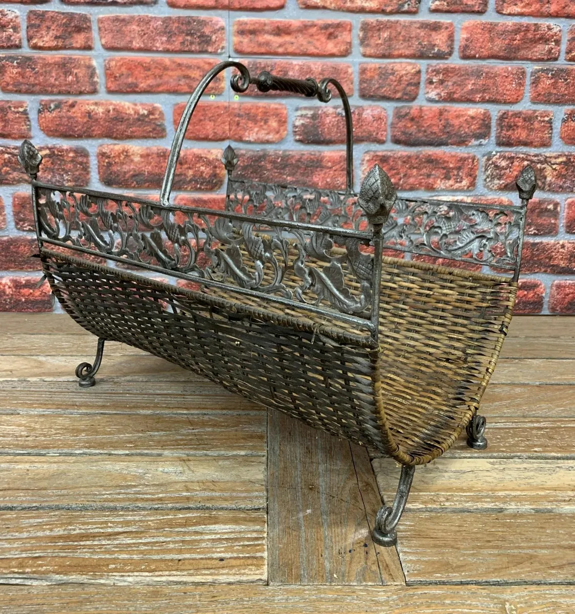 Vintage Rattan and metal log basket - Image 1