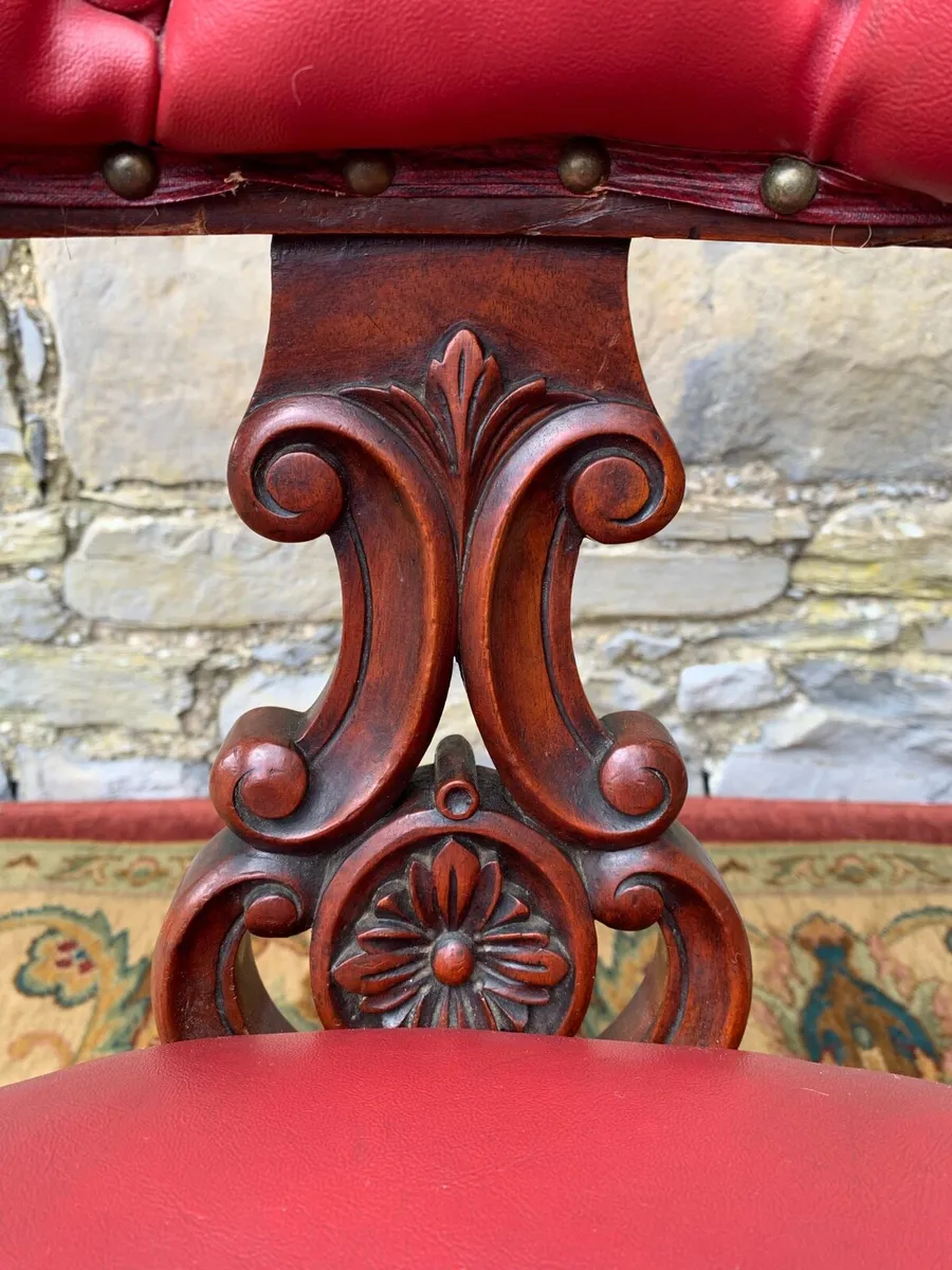 Victorian mahogany and leather desk armchair. - Image 4