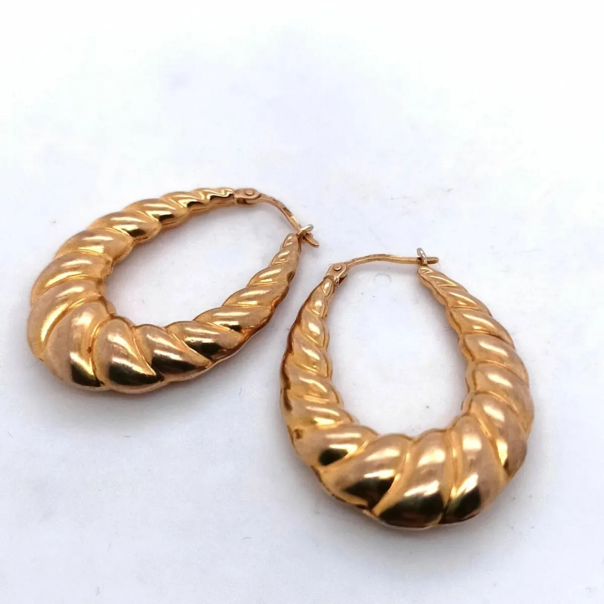 9k Yellow Gold Creole Hoop Earrings - Image 3