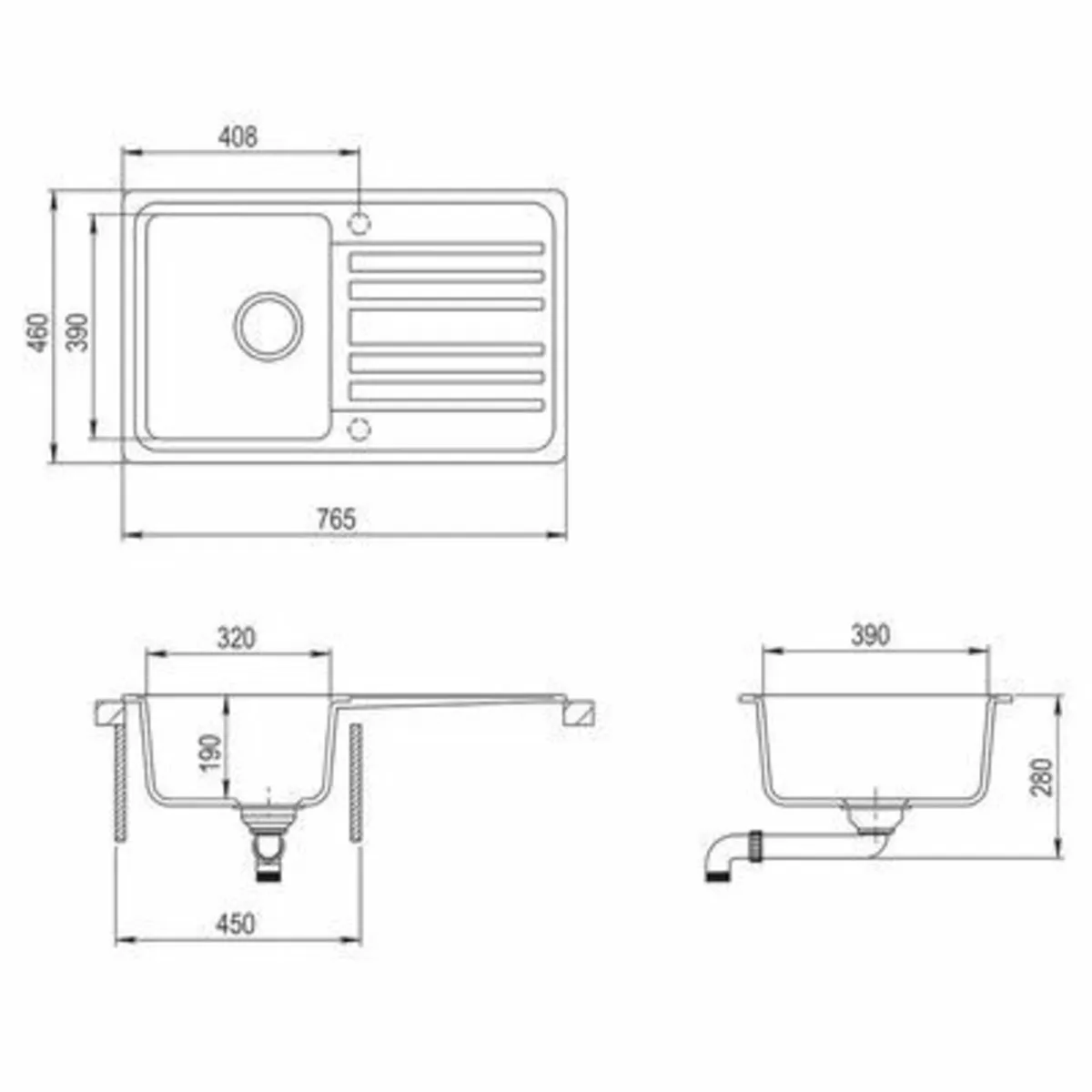 Granite Kitchen Sink Single Basin with Drainer - Image 4