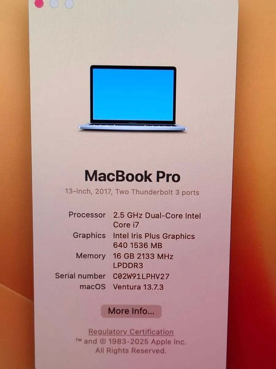Apple MacBook Pro 13" 2017 Silver i7 2.5GHz 16GB 256GB SSD A1708 (Battery Cycle: 333) - Image 4