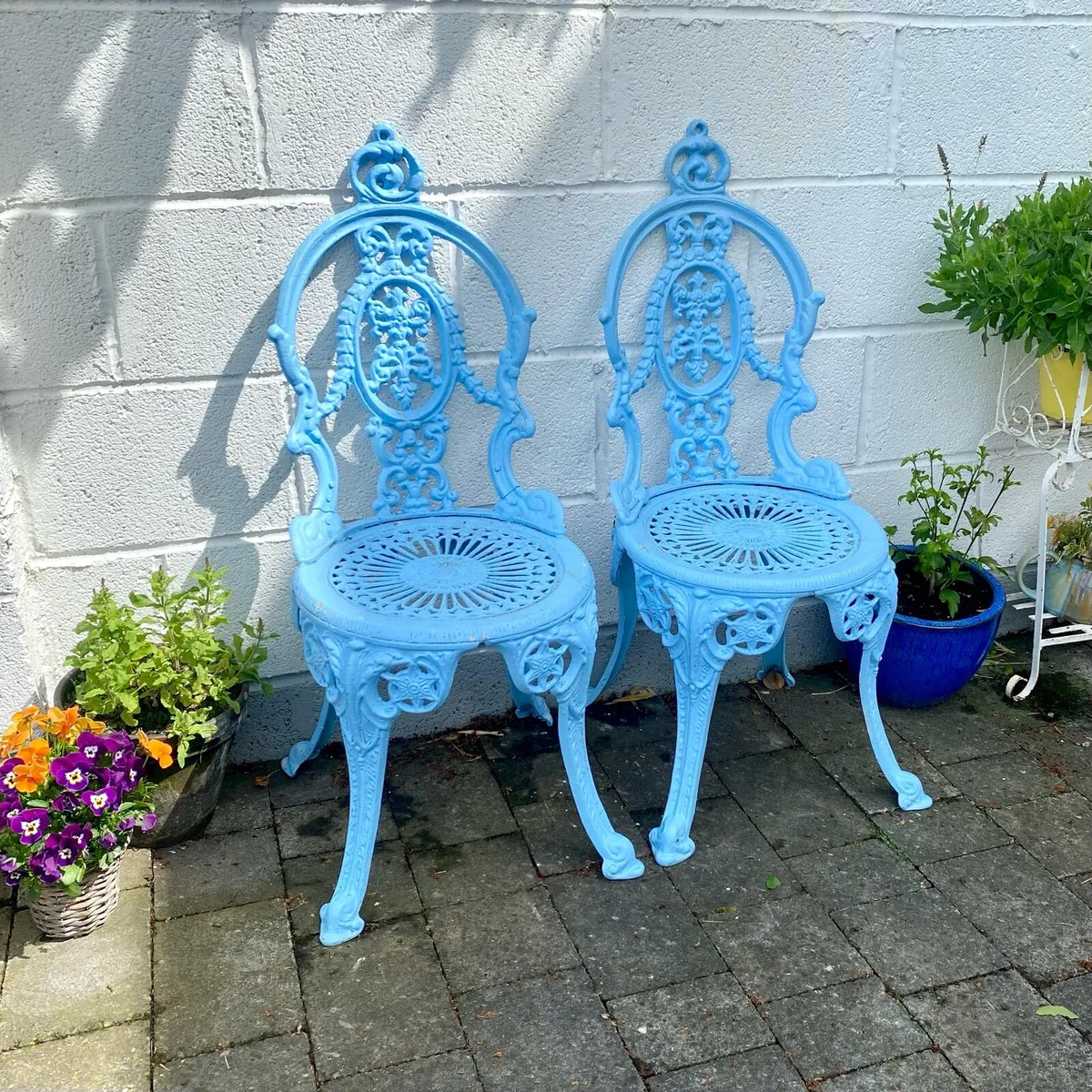 Whimsical Pair of Upcycled Vintage Garden Chairs - Image 2