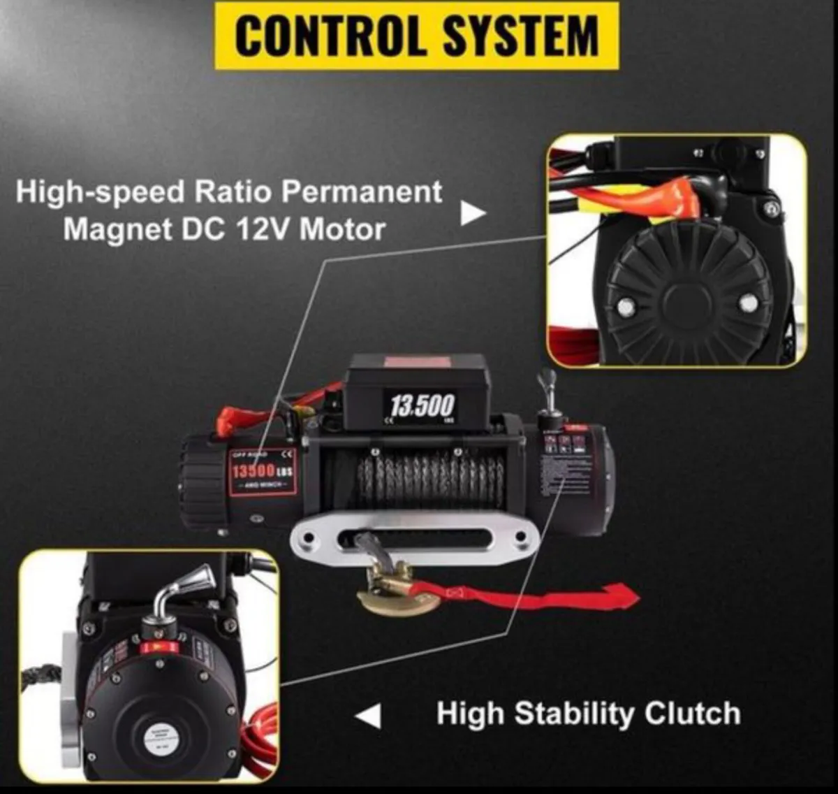 Electric Winch 13500 LBS/6123KG 12V synthetic rope - Image 2