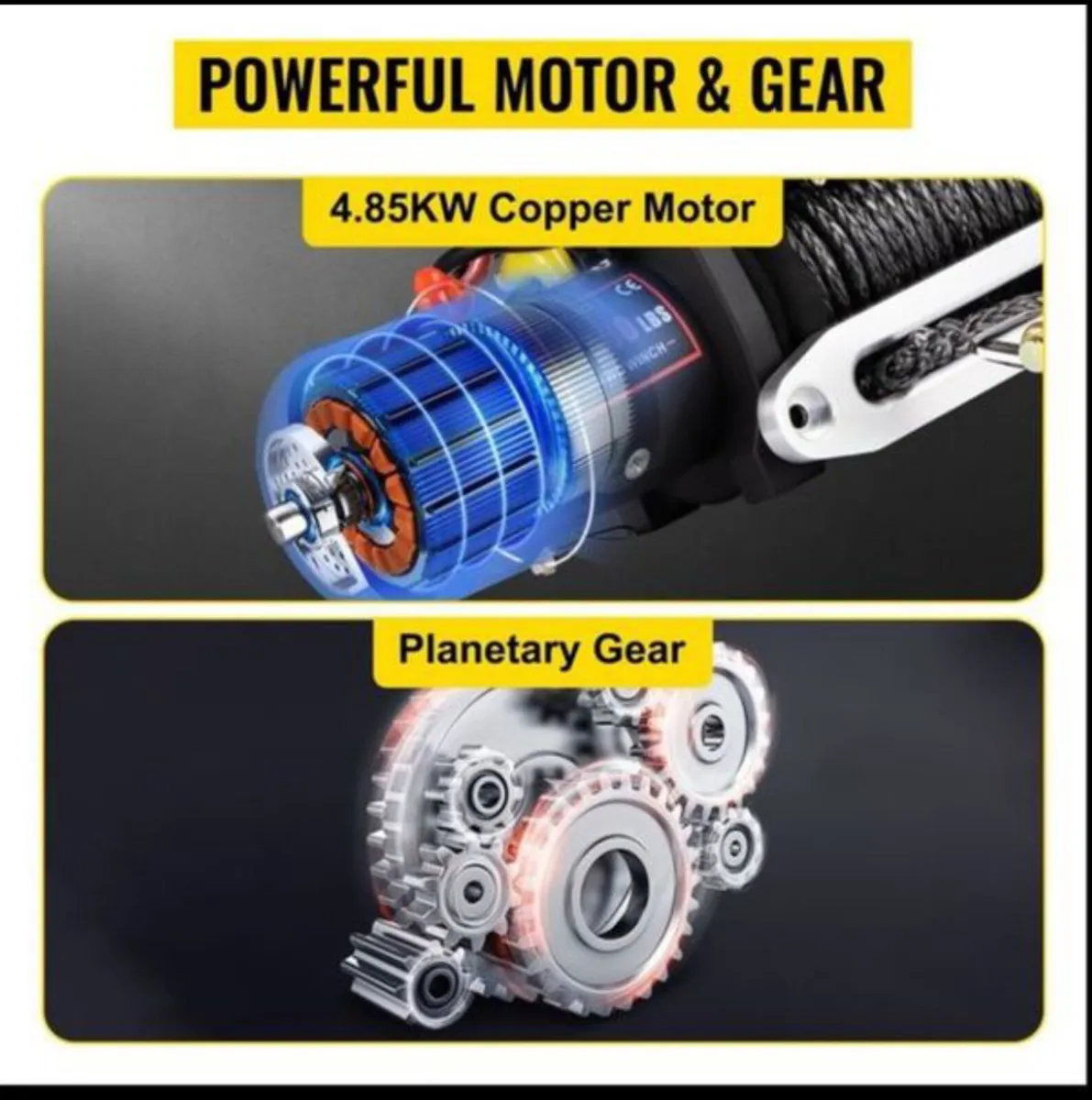 Electric Winch 13500 LBS/6123KG 12V synthetic rope - Image 4