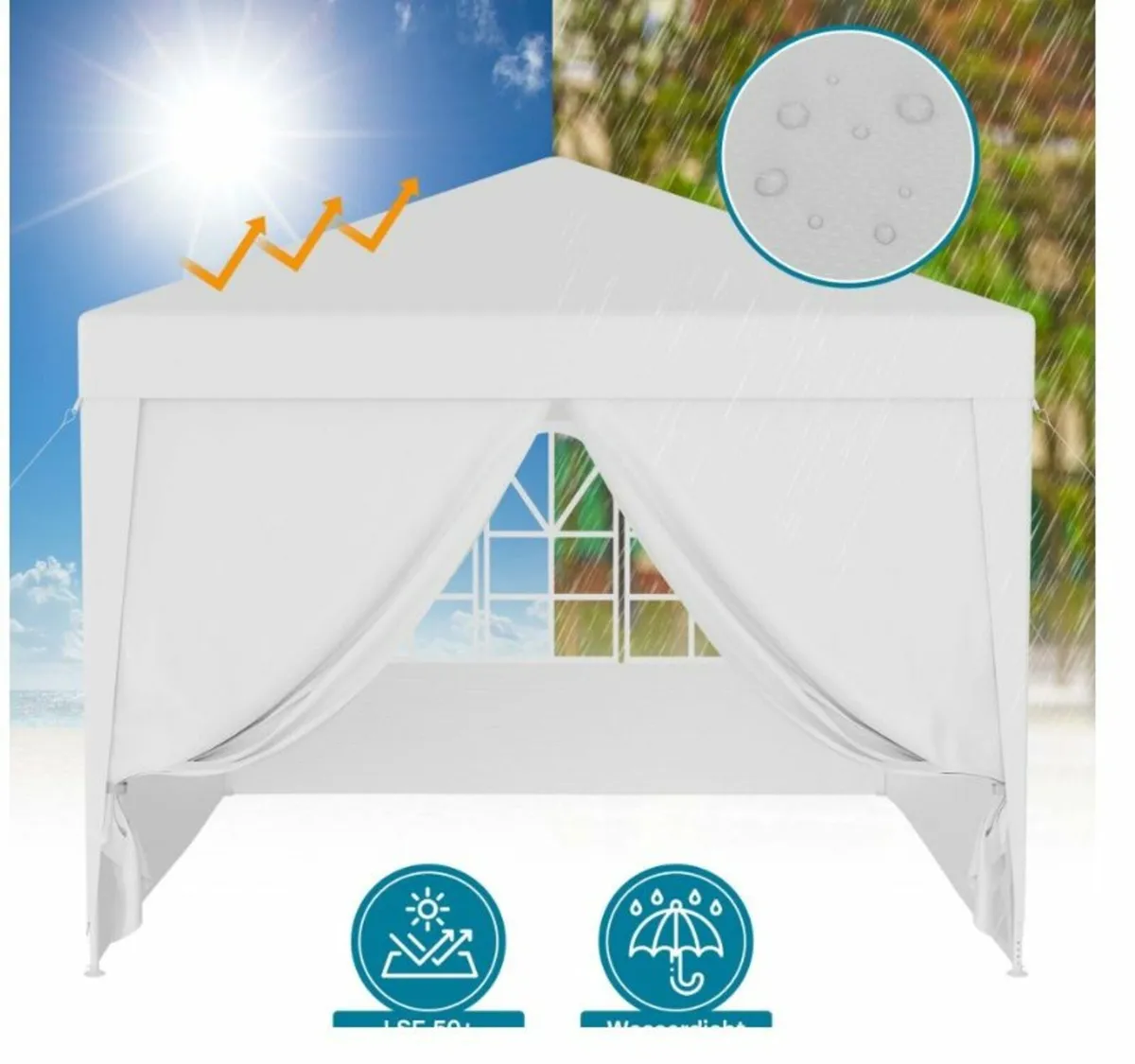 Waterproof 3x3m Gazebo White with 4 side walls - Image 4
